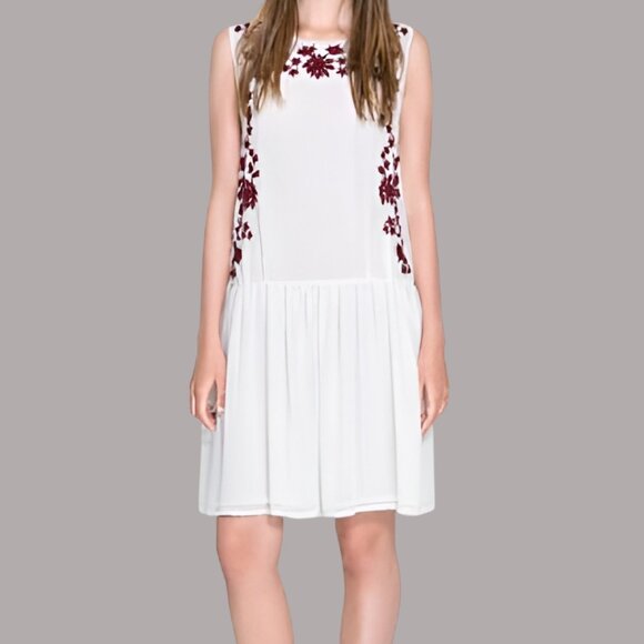 NWOT Zara Ingénue Drop Waist Embroidered Midi Dress White Size XS - Picture 1 of 5